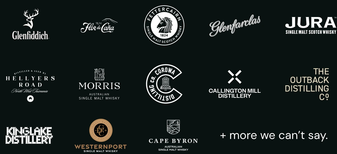 Participating distilleries: Glenfiddich, Flor de Caña, Fettercairn, Glenfarclas, Jura, Hellyers Road, Morris, Corowa, Callington Mill, The Outback Distilling Co, Kinglake, Westernport, Cape Byron and more